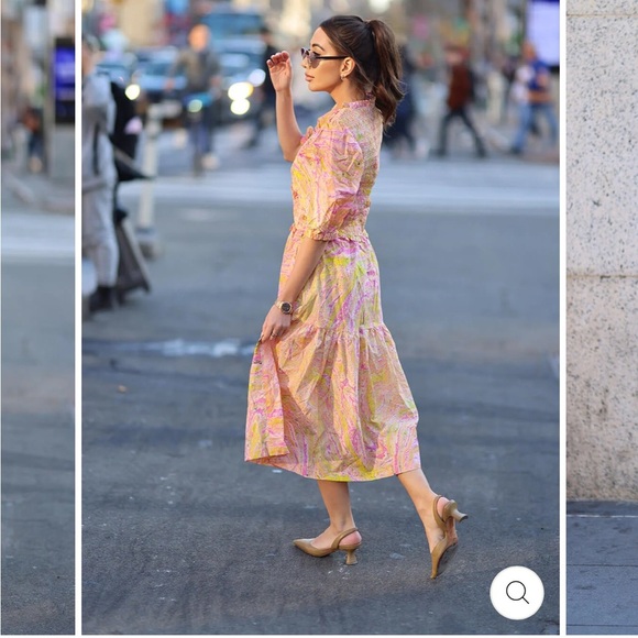 Jessie Zhao Astrid Marble Smocked Midi Dress - Picture 6 of 9